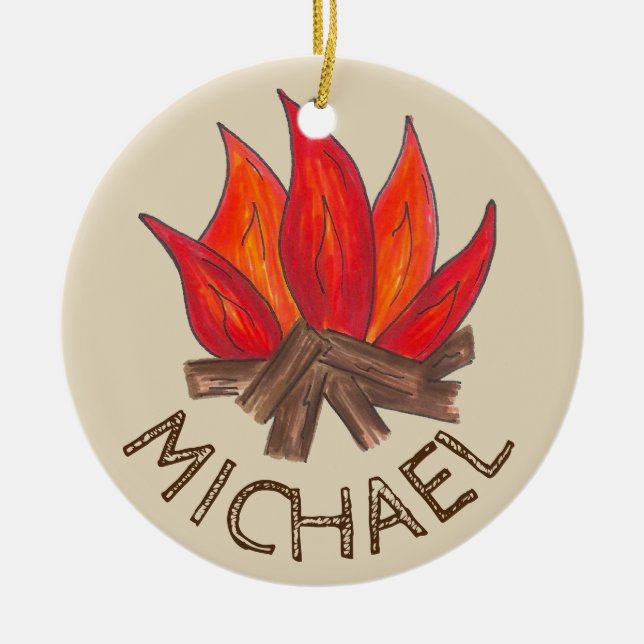 Summer Camp Counsellor Tent Campfire Outdoors Ceramic Ornament (Front)