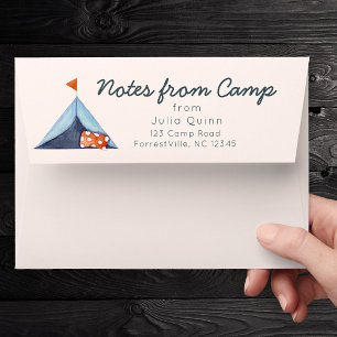 Summer Camp Preprinted Return Address Cute Tent  Envelope