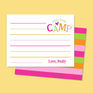 Summer Camp Stationery Pink Orange Stripes Girly Card