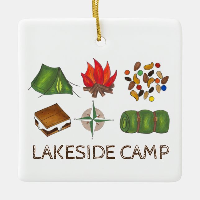 Summer Camp Tent Campfire S'mores Compass Ceramic Ornament (Front)
