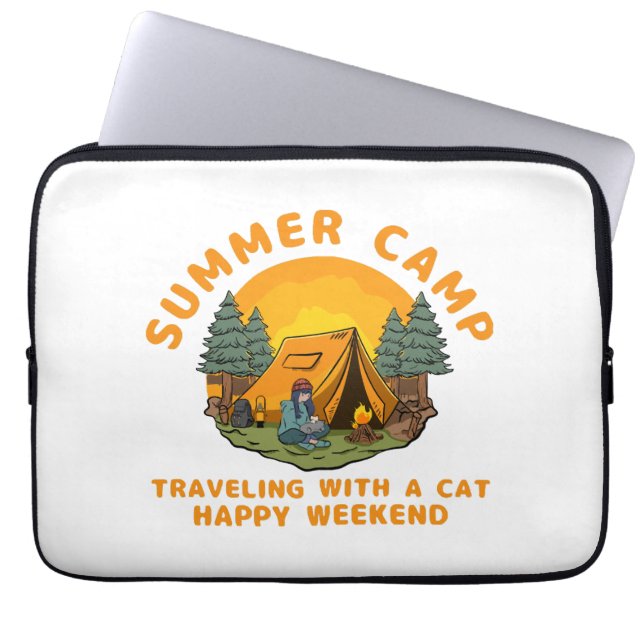 Summer camp  travelling with a cat  laptop sleeve (Front)