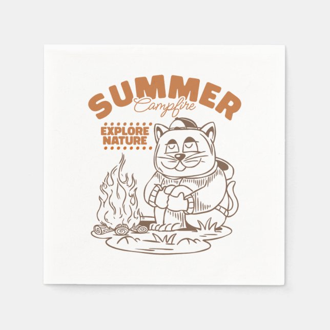 Summer Campfire Explore Nature – Vintage Cat Napkin (Front)