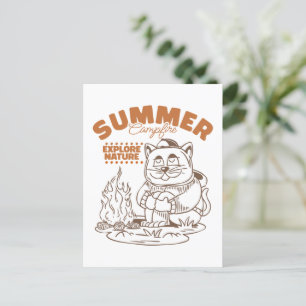 Summer Campfire Explore Nature – Vintage Cat Postcard