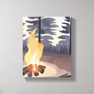 Summer Campfire   Watercolor Nature Landscape Canvas Print