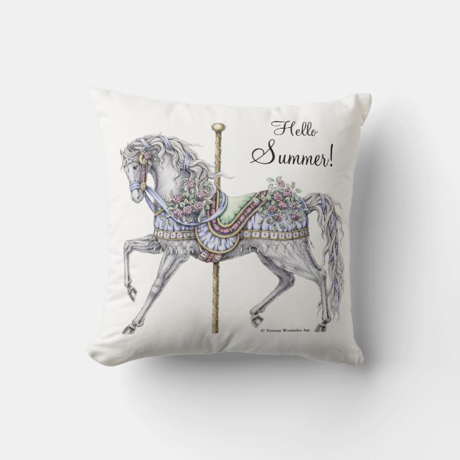 Summer Carousel Horse Drawing Pillow (Front)
