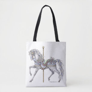 Summer Carousel Horse Pen and Ink Drawing Tote Bag
