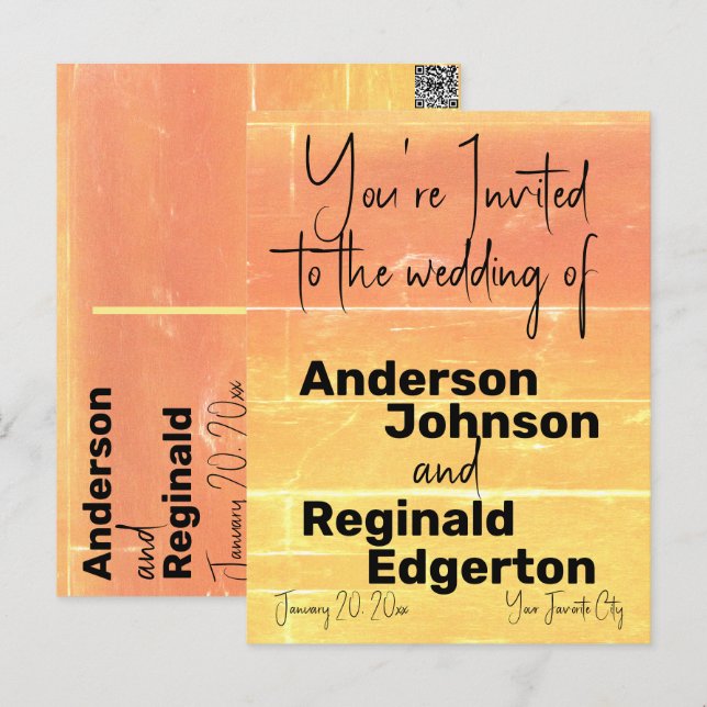 Summer Casual Invitation Two-Sided Yellow Peach Postcard (Front/Back)