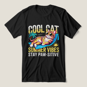 Summer Cat Cool Vibes - Stay Paw-sitive Retro Gift Tri-Blend Shirt