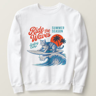 Summer Cat Lover Gift - Playful Surfing for Beach Sweatshirt