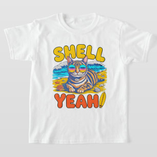 Summer Cat Shell Yeah Beach - Cool Sunglasses cat T-Shirt