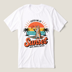 Summer Cat Sunset - Retro Beach Tabby Kitten Tee
