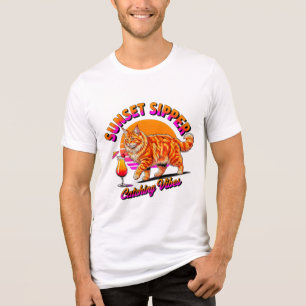 Summer Cat Sunset Sipper - Funny Retro Beach Tri-Blend Shirt