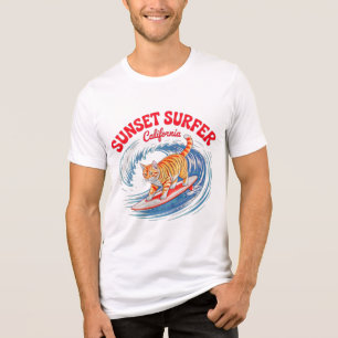 Summer Cat Surfer - Retro Sunset California Gift Tri-Blend Shirt
