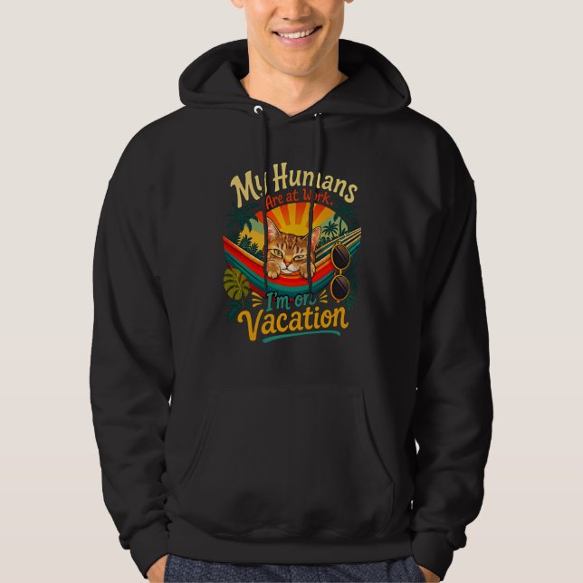 Summer Cat Vacation – Funny Feline Gift Hoodie (Front)