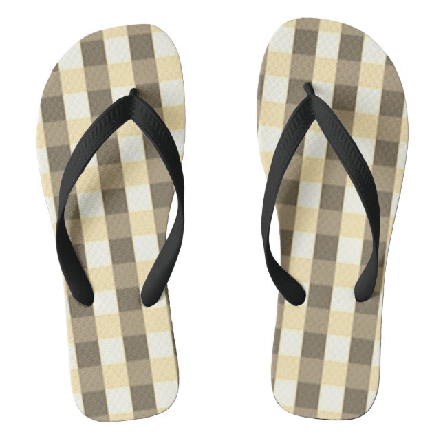 Summer Check Pattern Brown Tan Sandals Flip Flops  (Footbed)