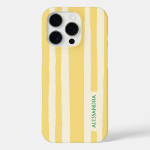 Summer Chic Retro Yellow Stripes Personalized iPhone 16 Pro Case