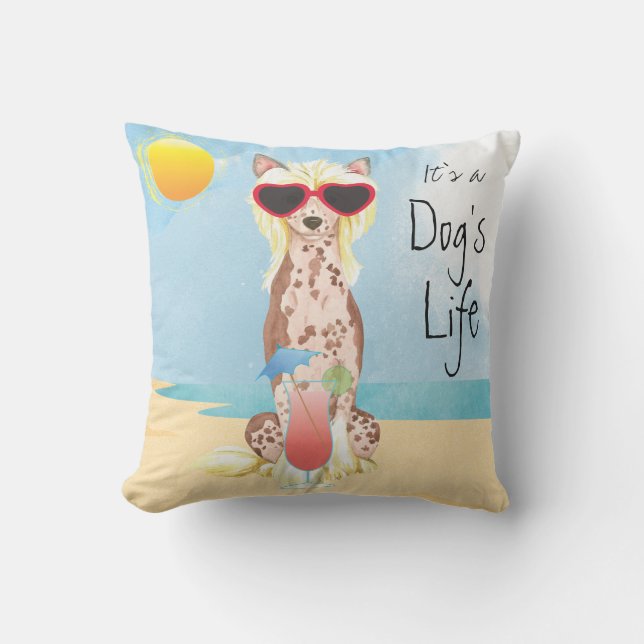 Summer Chinese Crested Outdoor Pillow (Front)