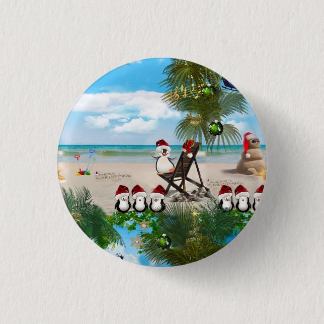 Summer Christmas Baby on the Beach repeat Design 1 Inch Round Button (Front)
