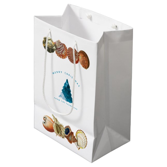 Summer Christmas Beach Seashell Custom Name Medium Gift Bag (Front Angled)