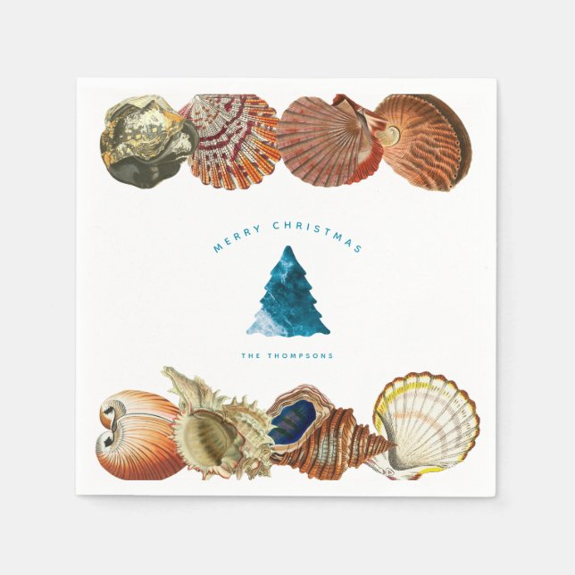 Summer Christmas Beach Seashell Custom Name Napkin (Front)