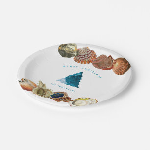 Summer Christmas Beach Seashell Custom Name  Paper Plate