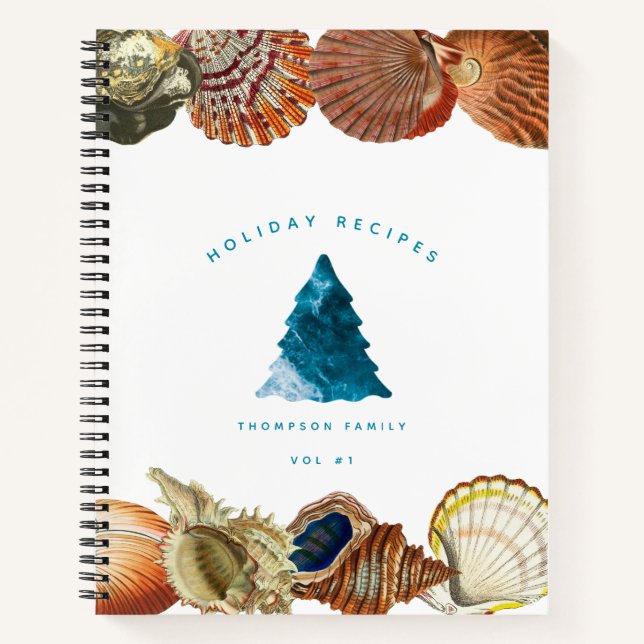 Summer Christmas Beach Seashell Holiday Recipes Notebook (Front)