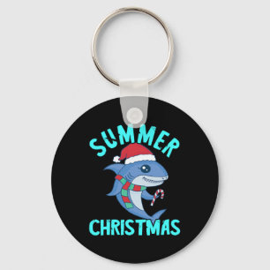 Summer Christmas In July Cute Santa Shark Fish Xma Keychain