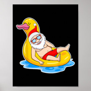 Summer Christmas In July Tropical Santa On Pool Su Poster