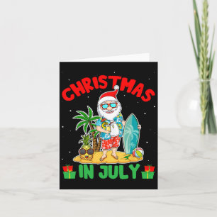 Summer Christmas In July - Tropical Santa Surfing Card