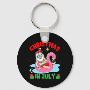 Summer Christmas In July - Tropical Santa Surfing  Keychain