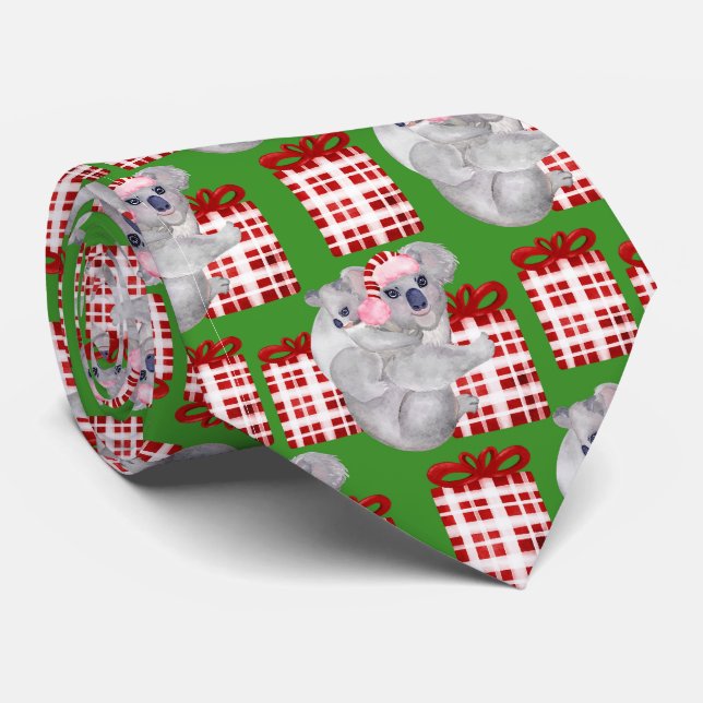 Summer Christmas Koalas Green Tie (Rolled)