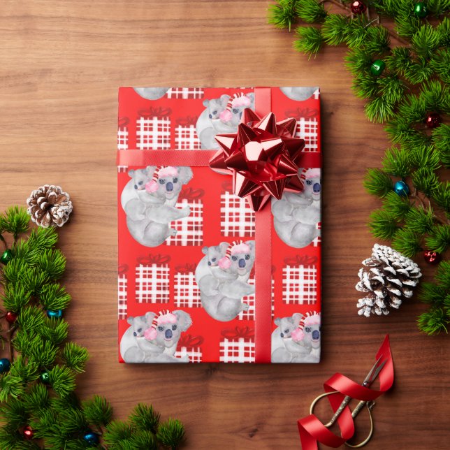 Summer Christmas Koalas Red Wrapping Paper (Holiday Gift)
