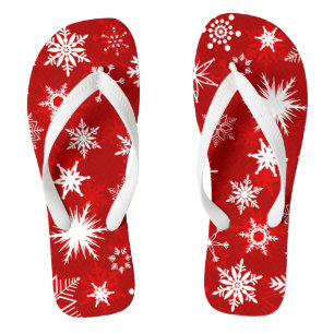 Summer Christmas red and white snowflake design Flip Flops