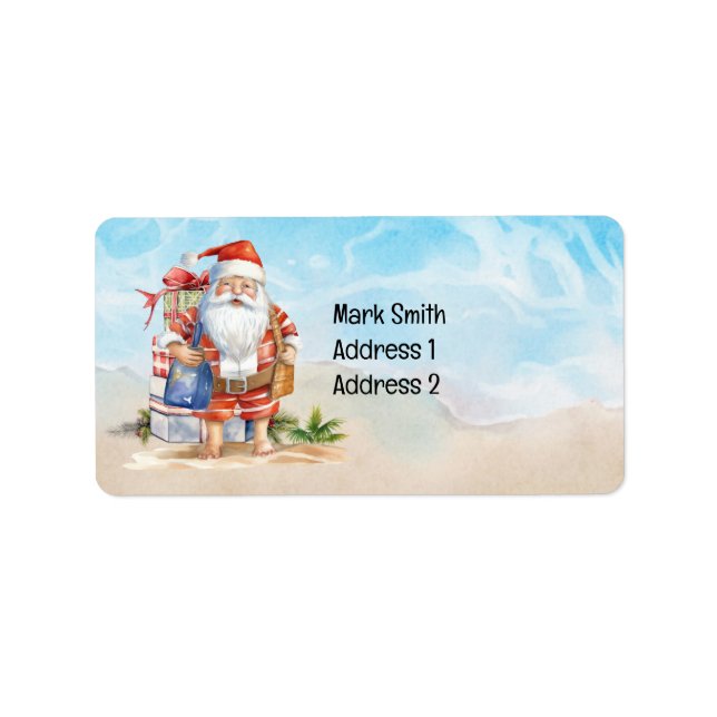 Summer Christmas with Santa Claus at beach Label (Front)