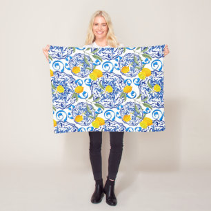 Summer citrus,boho ,bohemian,floral Mediterranean Fleece Blanket