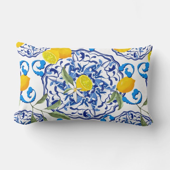 Summer citrus,boho ,bohemian,floral Mediterranean  Lumbar Pillow (Front)