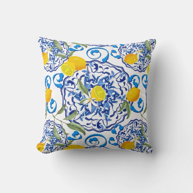 Summer citrus,boho ,bohemian,floral Mediterranean  Throw Pillow (Front)