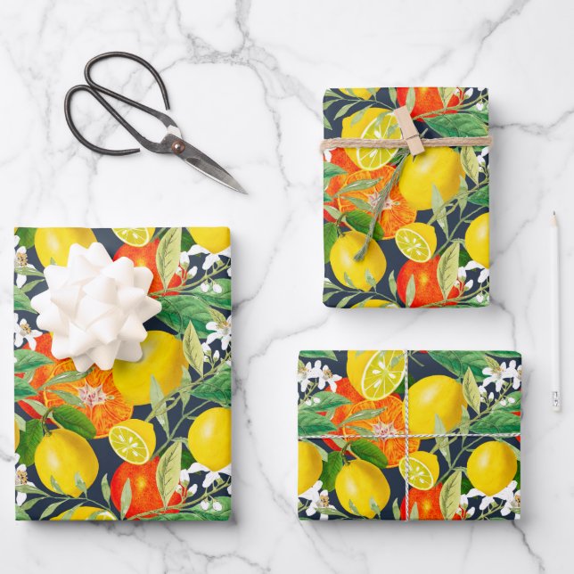 Summer ,citrus,boho ,bohemian,floral Mediterranean Wrapping Paper Sheet (Front)