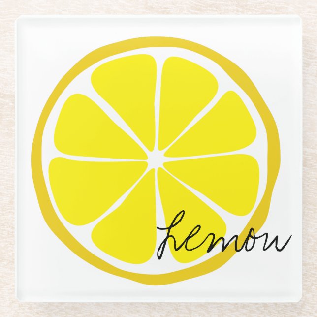 Summer Citrus Lemon Glass Coaster (Front)