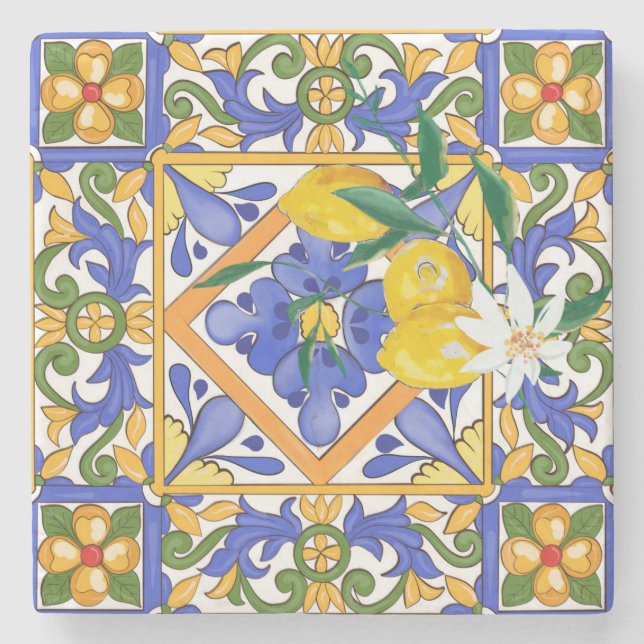 Summer,citrus,Sicilian,Mediterranean style,lemon,m Stone Coaster (Front)