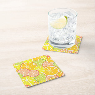 Summer Citrus Slice Square Paper Coaster