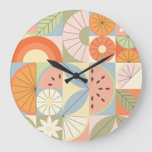 Summer Citrus Watermelon: Abstract Geometric Patte Large Clock