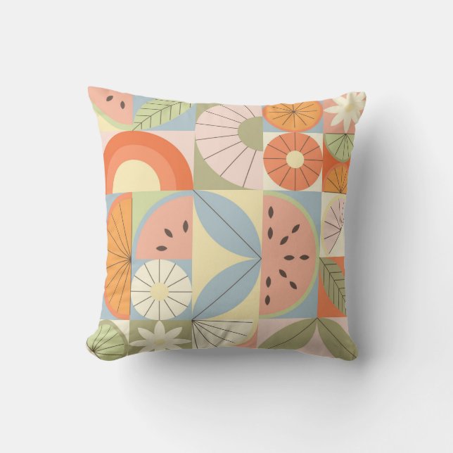 Summer Citrus Watermelon: Abstract Geometric Patte Throw Pillow (Front)