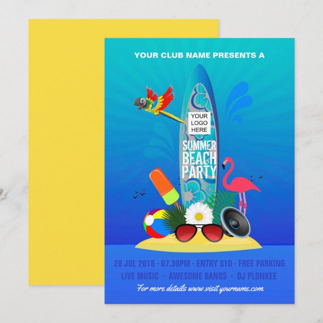 Summer Club Beach Party ajouter le logo invitation (Devant / Derrière)