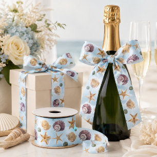 Summer Coastal Beach Tropical Seashell Starfish Satin Ribbon