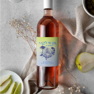 Summer Coastal Blue Mermaid Cowgirl Birthday Party Wine Label