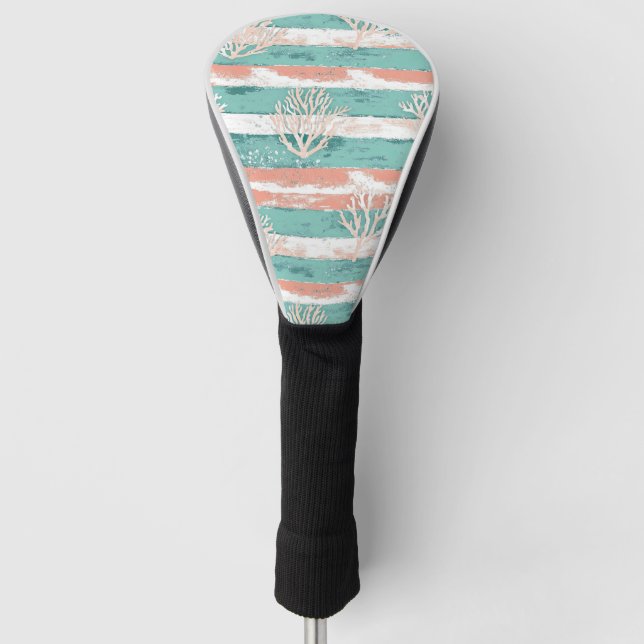 Summer Coastal Coral Pattern Golf Head Cover (Front)