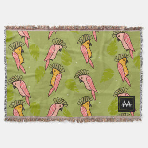 Summer Cockatoo Birds Monstera Greenery Throw Blanket