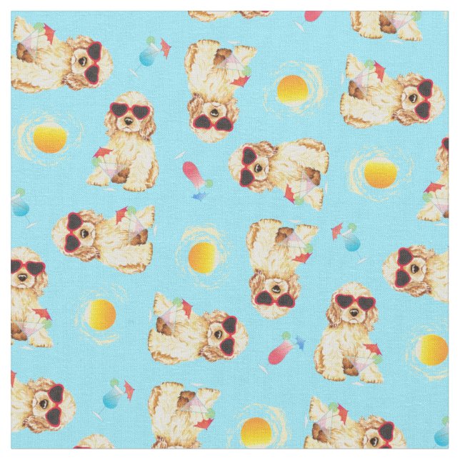 Summer Cocker Spaniel Fabric (Close Up)