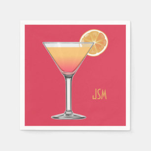 Summer Cocktail Party Alcohol Fruit Drink Initials Napkin